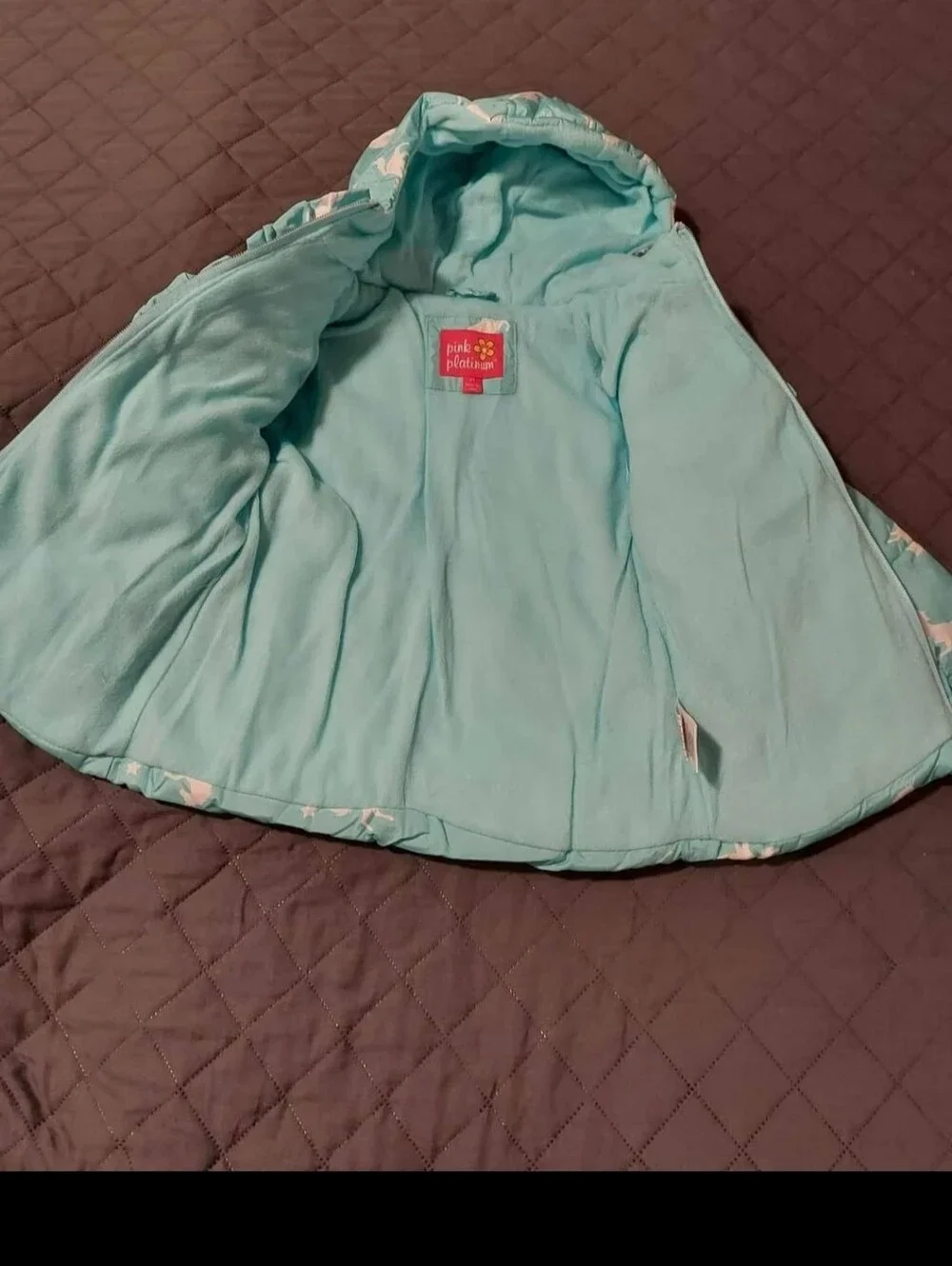 Kids Teal Unicorn Puffer Jacket with Hood